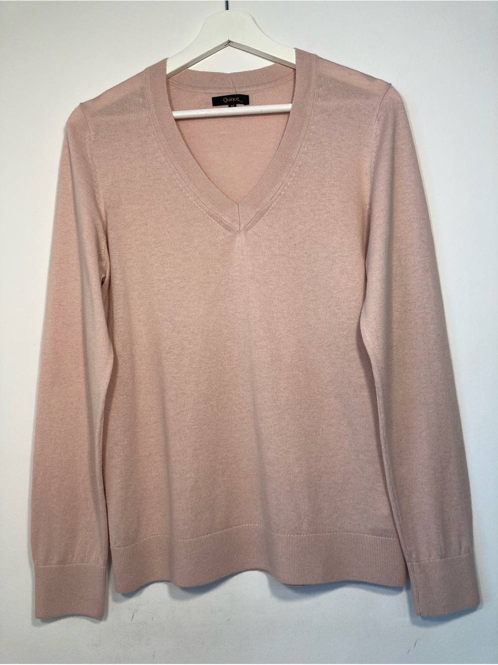 Quince Organic Cotton Ecovero Viscose Cashmere V-Neck Sweater Pink M